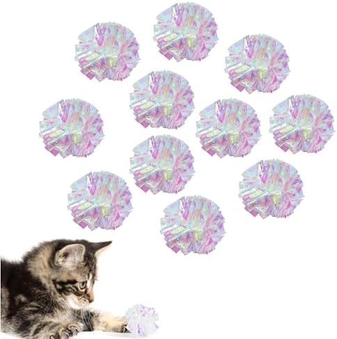 AUEAR, 20 Pack Dye Free Cat Crinkle Balls 2" Mylar Sounds Shiny Kitty Glitter for Cats by AUEAR