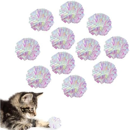 AUEAR, 20 Pack Dye Free Cat Crinkle Balls 2" Mylar Sounds Shiny Kitty Glitter for Cats by AUEAR