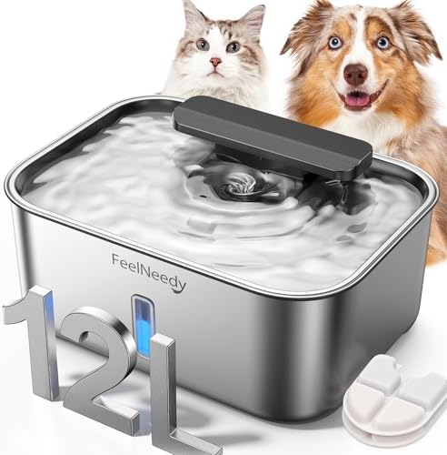FEELNEEDY 3 Gal Stainless Steel Dog Water Fountain for Large Dog, Pet Water Fountain, Dog Water Bowl Dispenser with Water Level Window, Super Quiet for S-L Dogs and Multi-Pet by FEELNEEDY