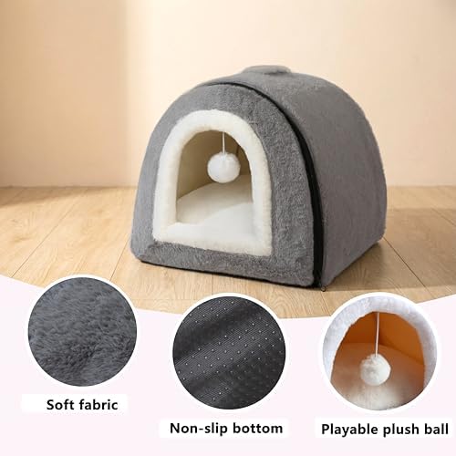 Cat Bed for Indoor Cats，Foldable cat cave，Anti-Slip & Water-Resistant Bottom，cat Houses for Indoor Cats or Small Dogs, Kitten Tent, Rabbit Bed (Dark Grey, L:(17.5"×16.9"×15.9")) - Image 6