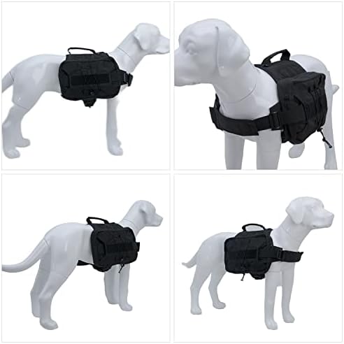 Lovelonglong Medium Large Dog Backpack, Outdoor Hound Saddle Bag with Side Pockets, Adjustable Tactical Pack for Hiking Travel Camping Training Black M - Image 5