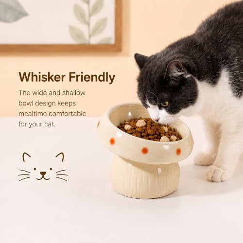 Ceramic ElevatedMushroom Feeding Cat Bowl Whisker Friendly - Image 6