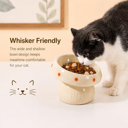 Ceramic ElevatedMushroom Feeding Cat Bowl Whisker Friendly - Image 6