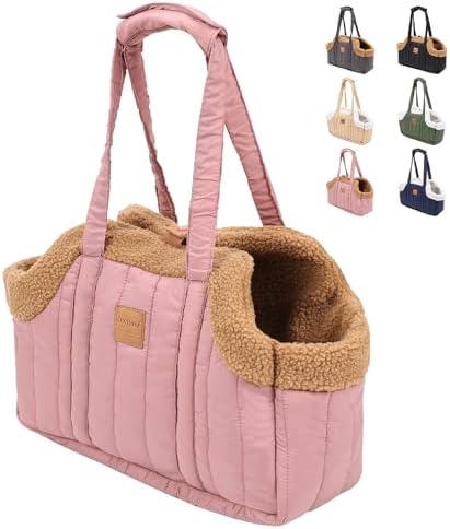 ETIAL Small Dog Carrier Purse, Winter Fleece Warm Dog Tote Bag Carrier with Secure Harness Clip for Puppy Kitten, Waterproof Pet Travel Handbag for Shopping, Hiking and Walking (Pink) by WhereSimplicityMeetsLuxuryforYourFurryFriends