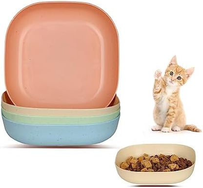 Cat Food Bowl Set, 6 inch Wide Shallow Cat Bowl for Relief Whisker Fatigue,Small Flat Cats Dish, Shallow Pet Feeding Dish or Plate for Kittens and Small Dogs (4Pcs) by HMDZMR