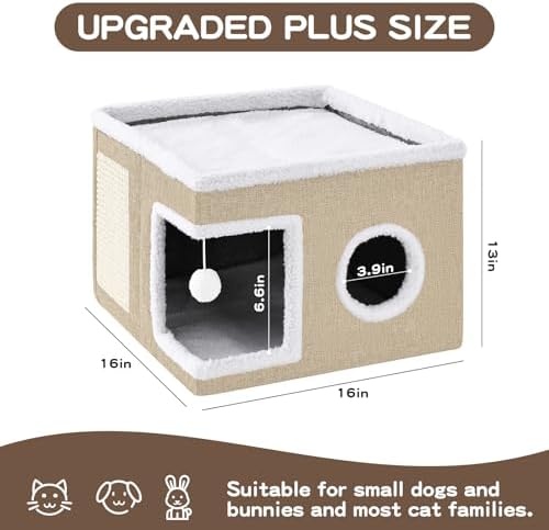 Large Cat Houses for Indoor Cats with Fluffy Ball and Scratch Pad - Image 4