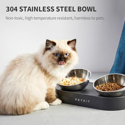 PETKIT 304 Stainless Steel Elevated Cat Bowls&Dog Bowls,Raised Cat Food and Water Bowl Set, Non-Slip, Anti Vomiting 15°Tilted Cat Small Animal Plate - Image 2