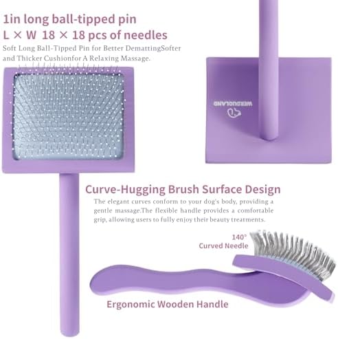 Purple Slicker Brush Long Haired Dog Wooden Handle Coated Pins - Image 2