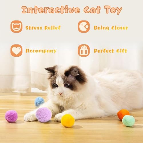 Low Noise Interactive Cat Ball Launcher Gun, 1 Noise-Reduced Launcher (New Upgraded), 20 Pcs Colorful Silent Plush Pom Pom Balls (1.2 inches), with 4 Pcs Cat Spring Toy - Image 6