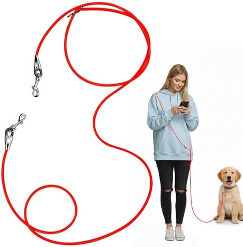 8.2ft Hands Free Dog Leash,Versatile Waist & Crossbody Lead for Medium Dogs,Waterproof & Adjustable for Running Jogging Walking, 360° Swivel Metal Buckle (Red) by L%C3%A9wind
