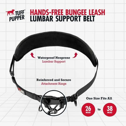 Tuff Pupper Heavy Duty Hands Free Bungee Dog Leash | Two Large Dogs Up to 250 lbs | Comfortable Shock Absorbing Bungee | Reflective Dual Padded Handles | Lumbar Waist Belt 26-38" | 360° Swivel Clips