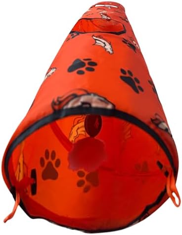 NFL Denver Broncos Cat Tunnel Tube Toy with Plush Football Catnip and Feathers Collapsible Tunnel for Cats to Play, Peek and Hide, Sporty & Fun Cat Tunnel Toy with Team Logo All-Over Design! - Image 4