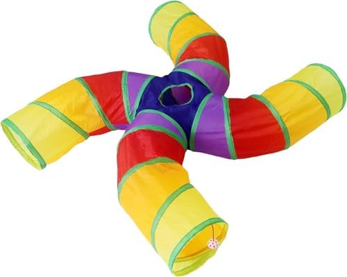 Bemodst S-Type Cat Tunnel, 2 Way/3 Way/4 Way/5 Way Collapsible S-Shape Small Animal Tubes Kitty Tunnels Interactive Maze House Toy with Storage Bag for Kitten Puppy Rabbit Guinea Pig (Rainbow-4 Way) by Bemodst