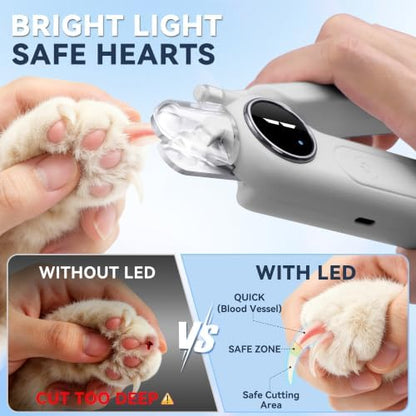 2-in-1 Quiet Electric Pet Nail Clipper & Grinder with Light for Dogs Cats (Gray) - Image 3