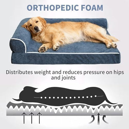 Orthopedic Dog Bed with Pillow L-Shape Dog Sofa for Large Medium Dogs, Dogs Couch with Removable Washable Cover, Pet Bed with Nonskid Bottom(Grey, Large(36x27in)) - Image 4