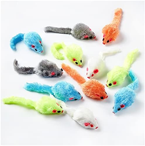 Cat Mouse Toys for Indoor Cats 12PCS, 5 Color Interactive Cat Toy Mice Catnip Toy for Cats, Fur Mouse Kitten Toy Mice Cat Feather Toys with Rattle Sounds (Mixed Color) by FadyDail
