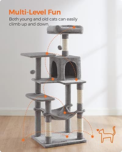 Feandrea Cat Tree, 54.2-Inch Cat Tower, Multi-Level Condo, Light Gray - Image 3