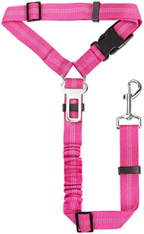 YAOHDAO Dog Seat Belt Harness for Car, Restraint Adjustable with Elastic Bungee Buffer Headrest for Vehicle, 360° Swivel Carabiner Nylon Pet Safety Seat Belts Heavy Duty Car Harness for Dogs Rosy Red by YAODHAOD
