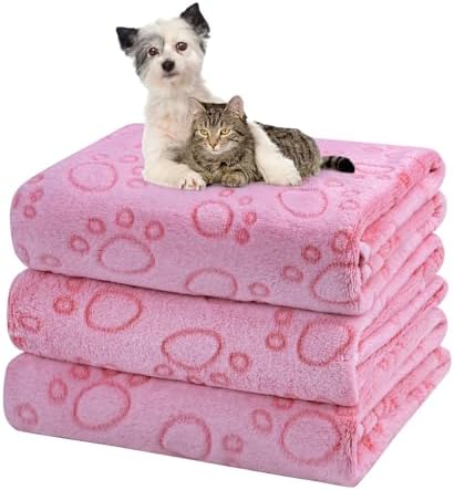Dono 1 Pack 3 Dog Blankets, Soft Fluffy Fleece Pet Blanket Warm Sleep Mat Paw Print Design Puppy Kitten Throw Blankets Doggy Blanket for Dogs by Dono