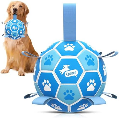 QDAN Dog Soccer Balls Toys : Premium Dog Soccer Ball with Straps, Outdoor Dog Toys, Pet Training Soccer for Medium Large (7 Inch) by QDAN