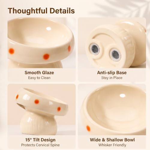 Ceramic ElevatedMushroom Feeding Cat Bowl Whisker Friendly - Image 4