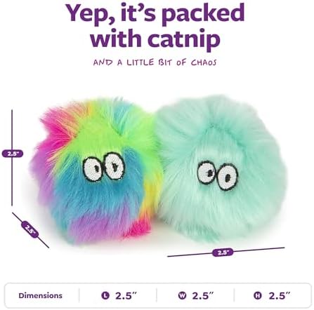 SmartyKat (2 Count) Fuzzy Friends Plush Catnip Ball Cat Toys - Rainbow/Turquoise, 2 Count - Image 3