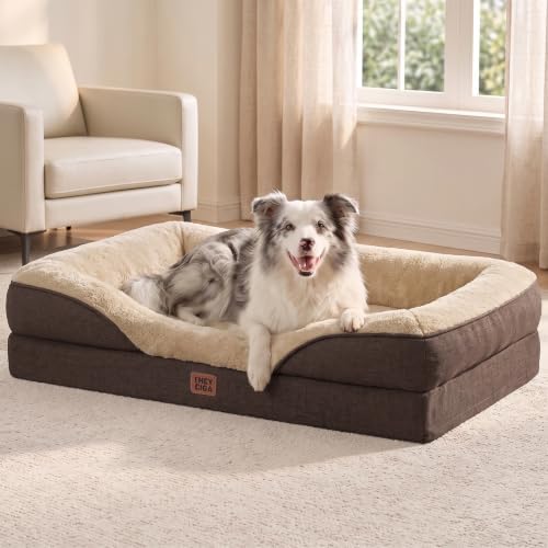 EHEYCIGA Orthopedic XL Dog Bed for Large Dog, Memory Foam Dog Couch, Brown by EHEYCIGA