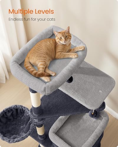 Feandrea Cat Tree Indoor, 60" Multiple-Level Plush Cat Tower, Dark Gray - Image 4