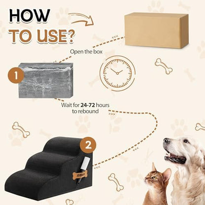 Romrol Dog Stairs Ramp for Beds Couches, Extra Wide Pet Steps with Durable Non-Slip Waterproof Fabric Cover, Dog Slope Stairs for Small Dogs and Cats or Pets Friendly, 3-Tiers, 13 Inch,Black - Image 3