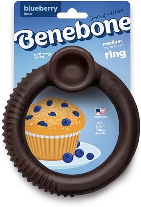 Benebone Ring Dog Chew Toy for Aggressive Chewers, Blueberry, Medium by Benebone