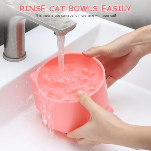 2 Pcs Raised Slow Feeder Cat Bowl, Plastic Elevated Cat Slow Feeder Bowl with Anti-Skid Mat, Raised Slow Cat Feeder for Dry and Wet Food (Green＆Pink) - Image 7