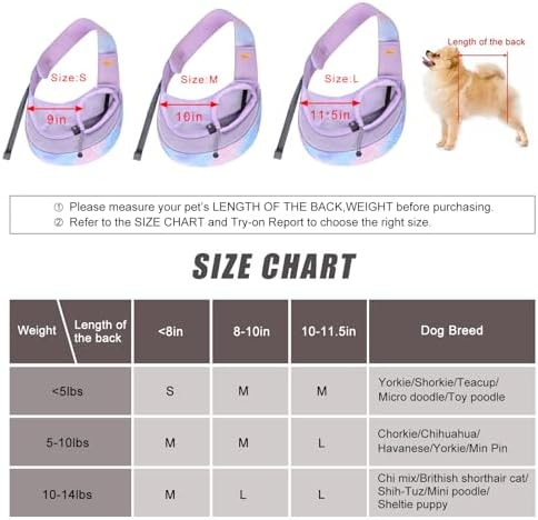 Cuby Pet Sling Carrier for Small Dogs Cats,Adjust Drawstring & Zipper Security Hook Triple Designs for Pets' Securty Dog Bag,Breathable Travel Pet Puppy Sling Carrier (Purple, M (5-10 lbs)) - Image 3