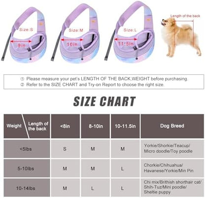 Cuby Pet Sling Carrier for Small Dogs Cats,Adjust Drawstring & Zipper Security Hook Triple Designs for Pets' Securty Dog Bag,Breathable Travel Pet Puppy Sling Carrier (Purple, M (5-10 lbs)) - Image 3