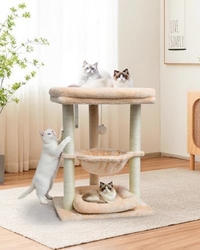 SYANDLVY Small Cat Tree for Indoor Cats with Top Perch Hammock & Bottom Bed - Image 2