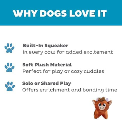 Outward Hound Squeakin’ Cows Dog Toy, Plush Highland Cow with Squeaker, Hide-A-Cow Replacement, Puppies & Small Dogs, 4.3”, 3-Pack - Image 3
