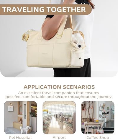 ONECUTE Dog Carrier for Small Dogs Rabbit cat with Large Pockets, Cotton Bag, Dog Carrier Soft Sided, Collapsible Travel Puppy Carrier (Beige, 17" L x 7.5" W x 12" H) - Image 6