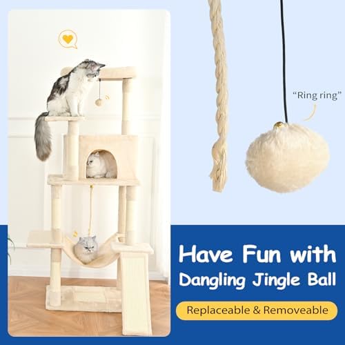 Cat Craft Cat Tree 63 Inch Cat Tower for Indoor Cats, Multi-Level Cat Tree for Large Cats 20 lbs+ Heavy Duty Cat Tower with Sisal Scratching Posts, Hammock, Condo and Extended Platform, Beign - Image 4