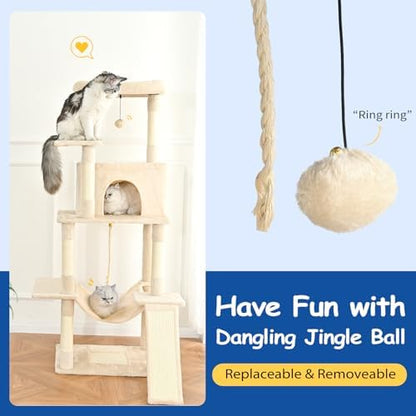 Cat Craft Cat Tree 63 Inch Cat Tower for Indoor Cats, Multi-Level Cat Tree for Large Cats 20 lbs+ Heavy Duty Cat Tower with Sisal Scratching Posts, Hammock, Condo and Extended Platform, Beign - Image 4