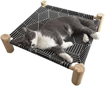 Pozico Cat/Dog Bed Hammock Cat Bed, Wooden Dog Elevated Indoor Outdoor Beds, Raised Cat Cots Furniture Pet Bed Puppy Bed Portable Breathable Mesh Cat Beds for Small Animals-Black Diamond by Pozico