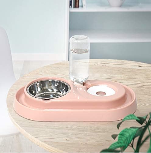 Luck Dawn Double Dog Cat Bowls Water and Food Bowl Set，Detachable Stainless Steel Bowl Automatic Water Dispenser Bottle Pet Feeder for Small or Medium Size Dogs Cats Puppy Kitten Rabbit