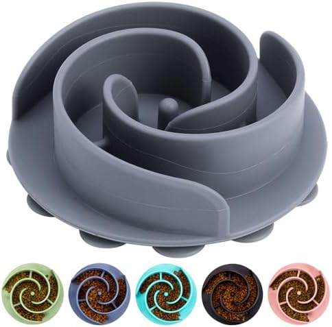 Slow Feeder Dog Bowls Insert, Bestalk Soft Silicone Slow Eating Feeder Insert with Suction Cups for Small, Medium and Large Dogs, Fit into Basic and Elevated Dog Bowls, Grey by BESTALK
