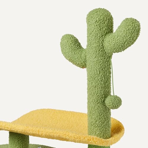 Amazon Basics Cactus Cat Tower for Indoor Cats, 4-in-1 Scratching Post with Curved Perch, Cozy Condo, Natural Sisal, Interactive Dangling Ball, 30.7 in H, Green - Image 3
