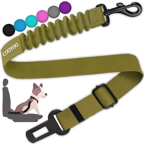 COOYOO Dog Seat Belt,Retractable Dog Car Harness Seat Belt for Car Adjustable Nylon Pet Safety Seat Belts Heavy Duty & Elastic Bungee Buffer by COOYOO