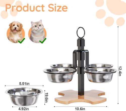 Adjustable Elevated Cat Bowls with Stand, Raised Food & Water Bowl Set - Image 6