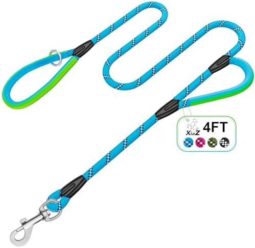 Dog Leash Heavy Duty 4/5/6ft XiaZ 2 Handles Dog Leashes for Medium Large Dogs 1/2 Inch 1000lb Strength Reflective PVC Waterproof-Handles Metal Hook Dual-Handle Rope Leash Nighttime Safety by XiaZPet