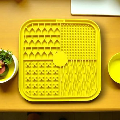 Dog, cat Silicone Food Grade Licking mat Slow Feeder Great for Yogurt,Peanut Butter Cold Smear Treats (Yellow, Medium) by PAWFECTBEDCOMPANYANDSUPPLY