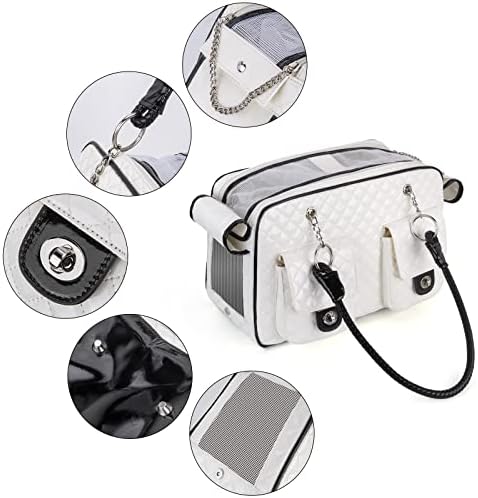Pet Carrier Fashion Dog Carrier Purse Leather Tote Handbag Bag for Small Puppies Dogs Cat Small Animals Soft TSA Airline-Approved (White) - Image 4