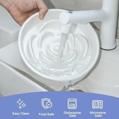 8.25'' Ceramic Slow Feeder Dog Bowls - Petal Shape Modern Dog Food Dish for Medium and Large Breeds, Puzzle Maze Bowl to Slow Down Eating, Anti-Gulping, Dishwasher & Microwave Safe, White - Image 6