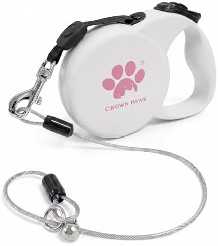 Chew Proof Retractable Dog Leash for Large Dogs, 16ft Heavy Duty Dog Lead with Anti-Chewing Steel Wire Rope, Tangle-Free 360° Swivel, One-Hand Brake & Lock,White L by CROWN+PAWS