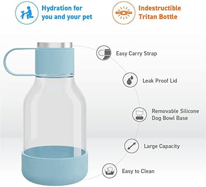 Asobu Buddy Bottle a Stainless Steel Insulated Water Bottle for with Removable Dog Water Bowl and Dog Food and Treat Storage Bowl (Blue, Tritan 50 oz Water Bottle with Bowl) - Image 2